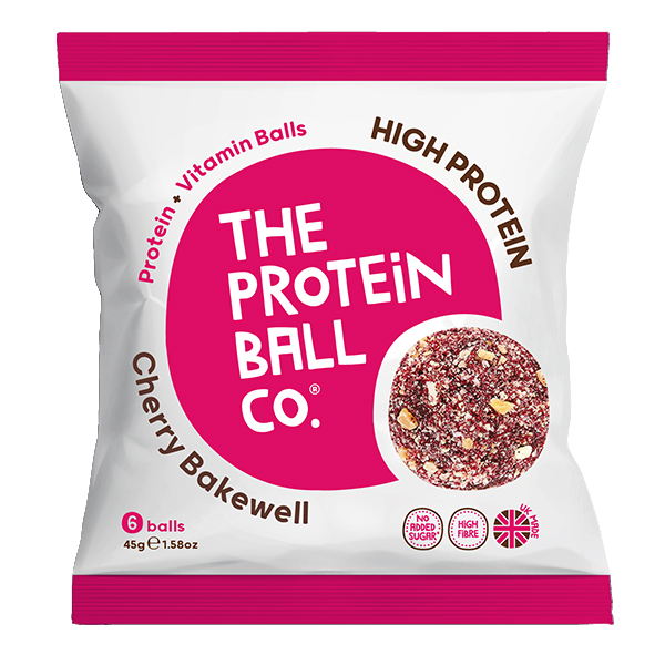 The Protein Ball Co - High Protein - Cherry Bakewell - Bags - 10x45g